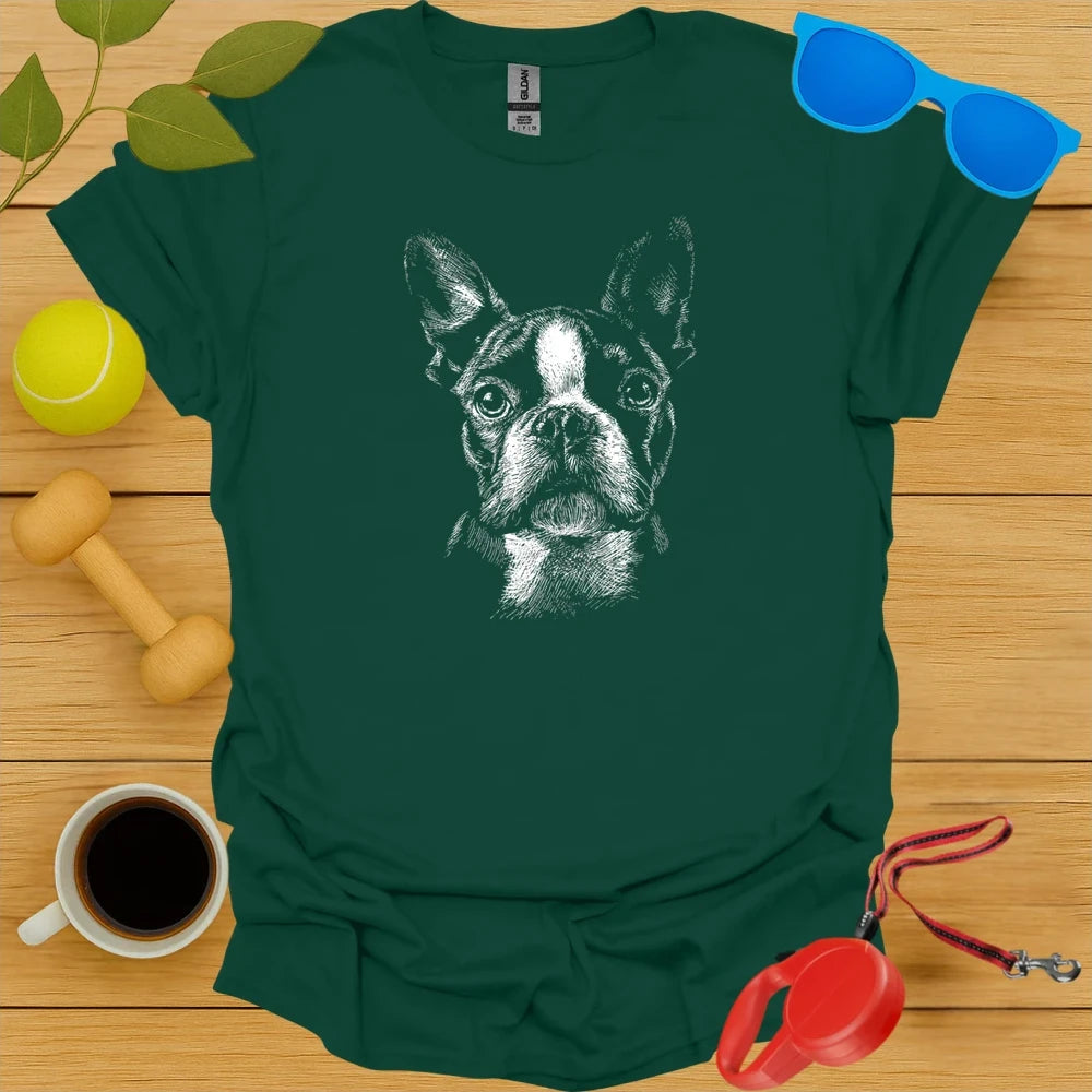 Boston Terrier Portrait Sketch Tee