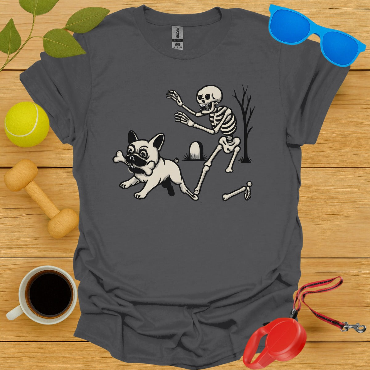 French Bulldog Chased By Skeleton T-Shirt product