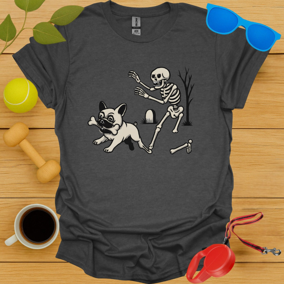 Funny Skeleton Chasing Dog Graphic Tshirt product
