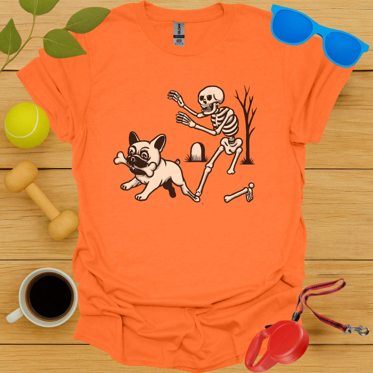 Funny Skeleton Chasing Dog Graphic T-Shirt product type