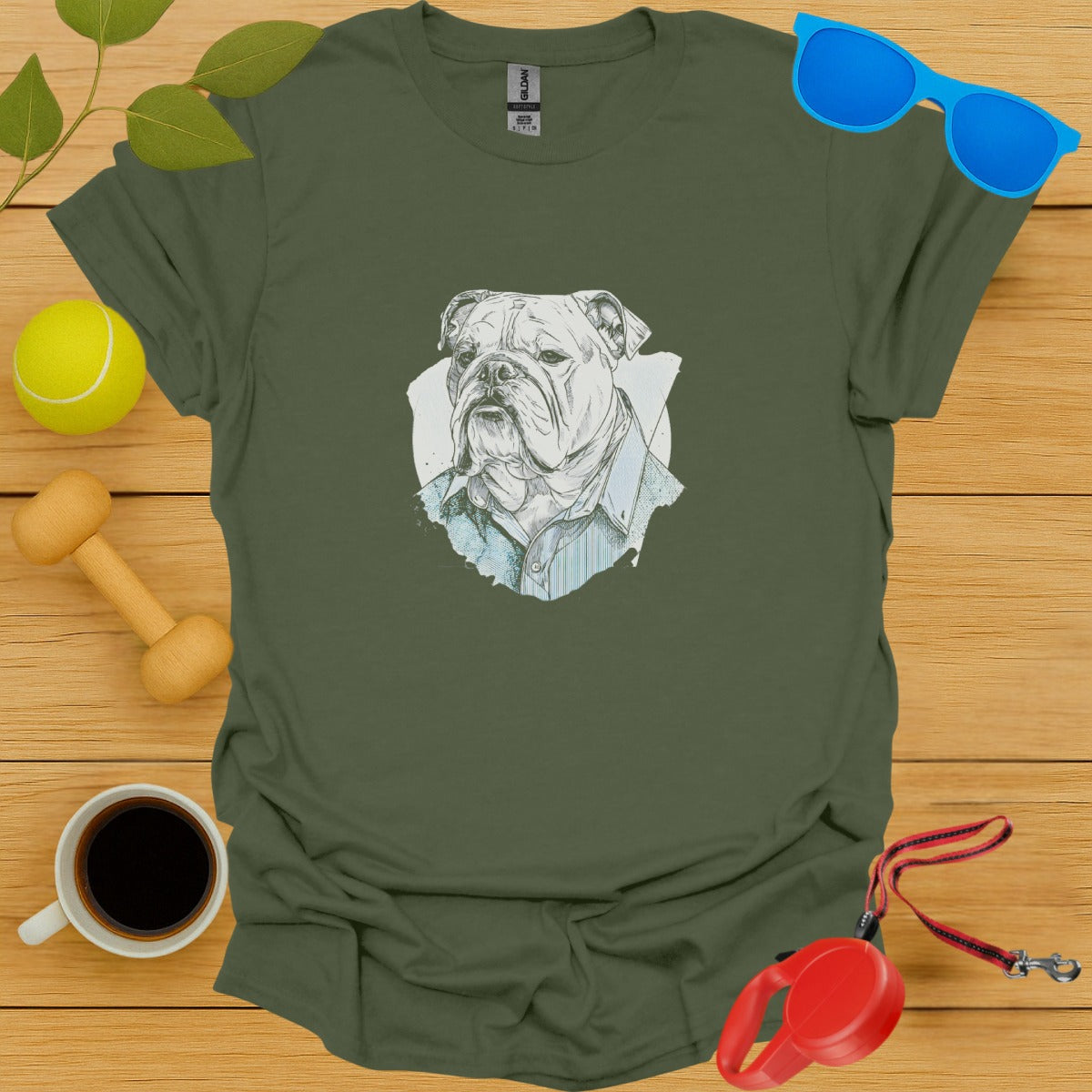 Bulldog Illustration Green T Shirt perfect gift product