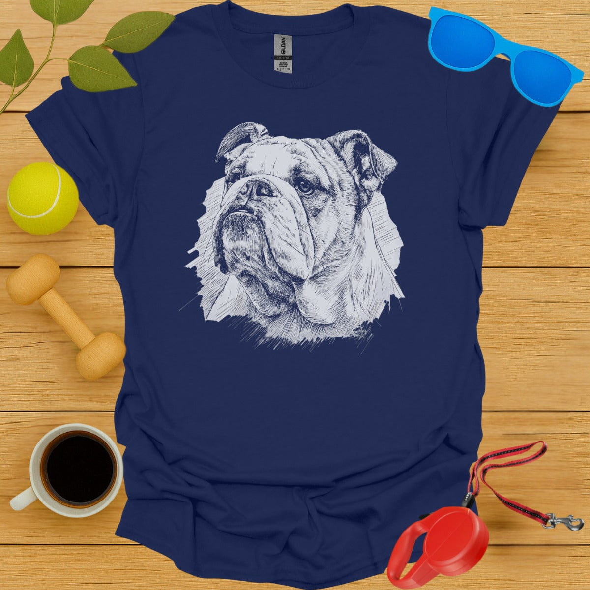 Bulldog Artwork Blue Graphic Unisex Casual T-shirt product