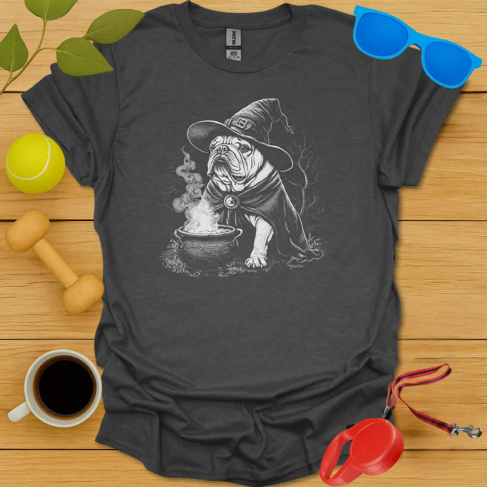 Bulldog Witch T Shirt - Dark Heather