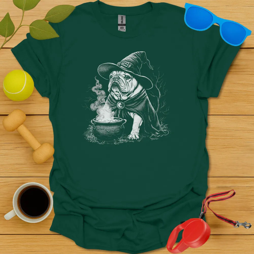 Bulldog Witch T Shirt - Forest Green