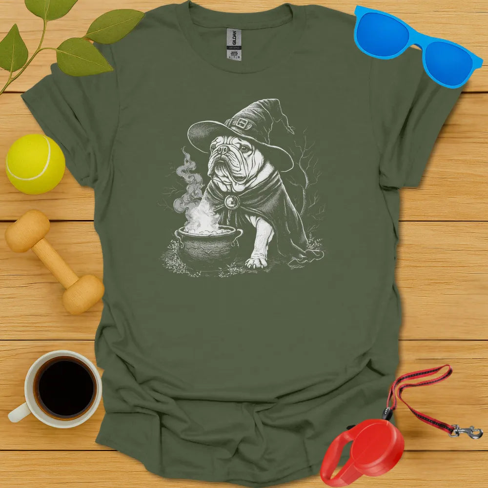 Bulldog Witch T Shirt - Military Green