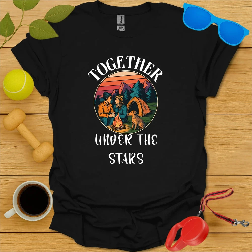 Couples Camping Tee with Dog | Outdoor Adventure Shirt - Black