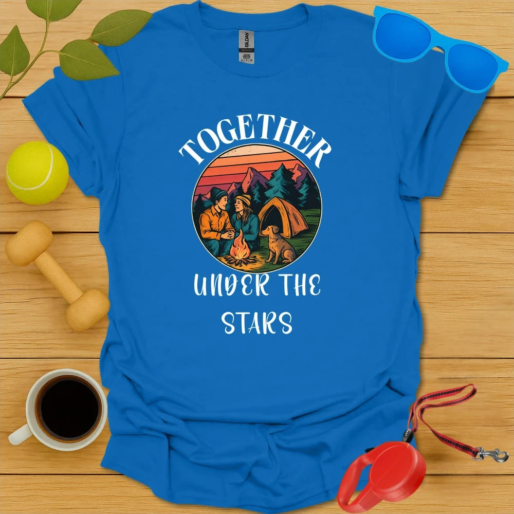 Couples Camping Tee with Dog | Outdoor Adventure Shirt - Royal