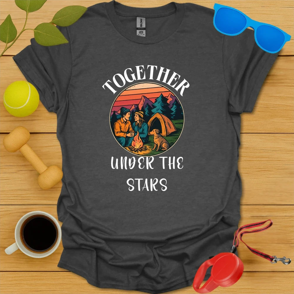 Couples Camping Tee with Dog | Outdoor Adventure Shirt - Dark Heather