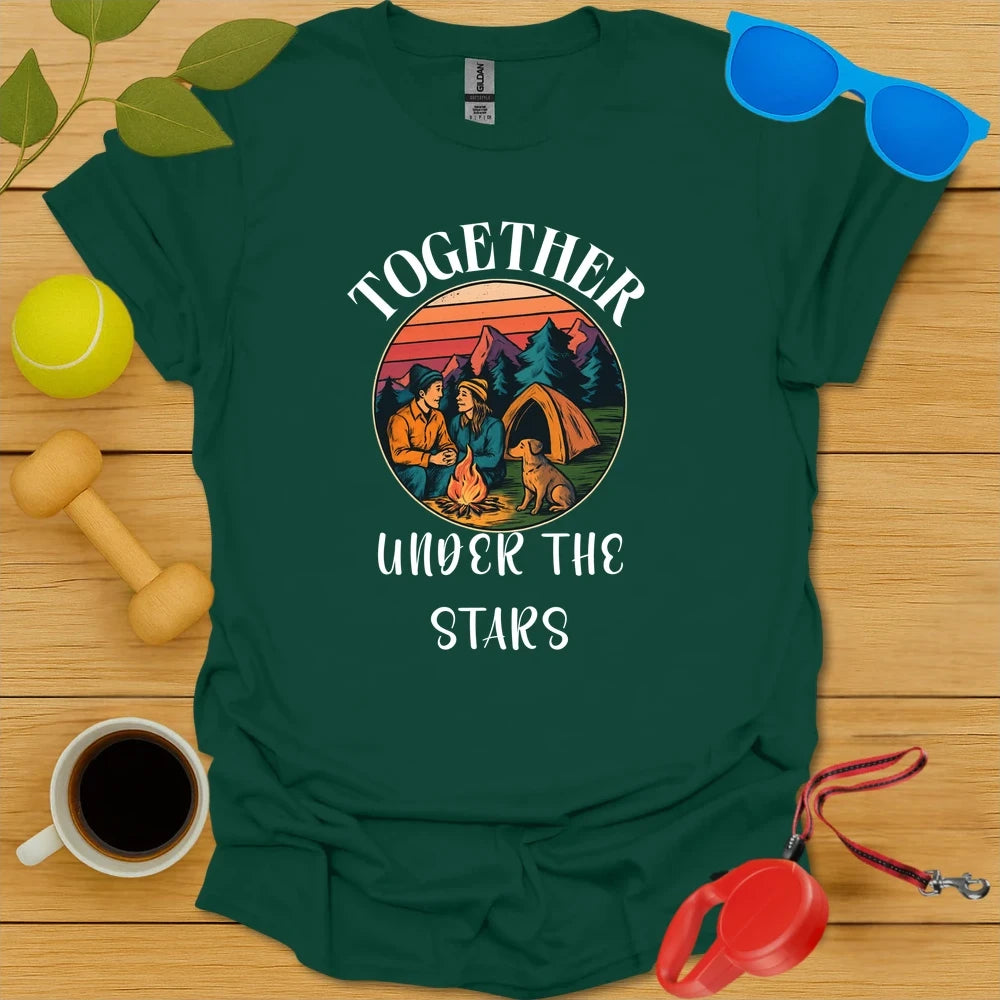 Couples Camping Tee with Dog | Outdoor Adventure Shirt - Forest Green