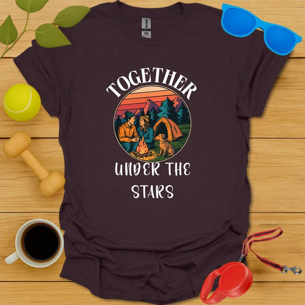 Couples Camping Tee with Dog | Outdoor Adventure Shirt - Dark Chocolate