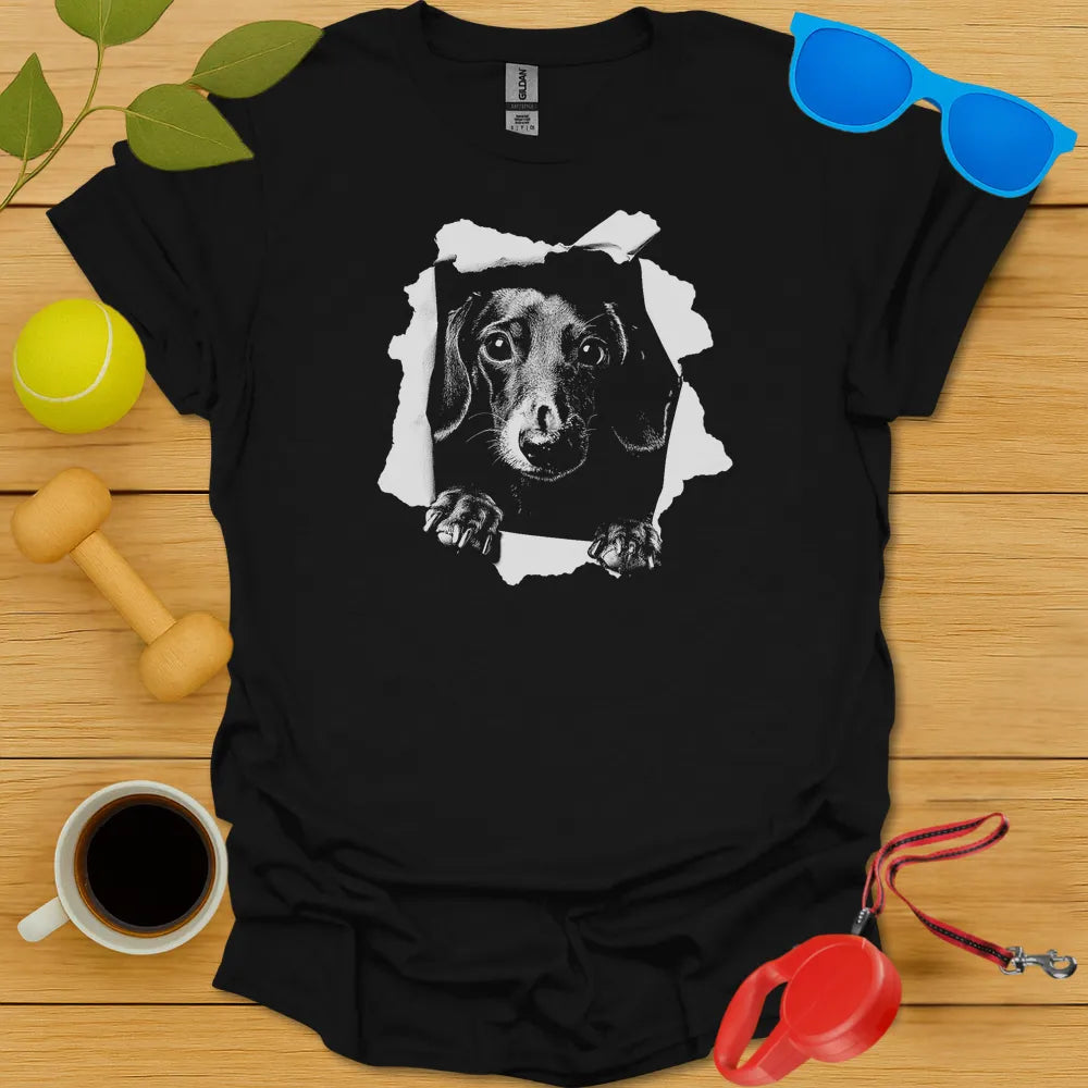 Dachshund Peaking Tee - Black