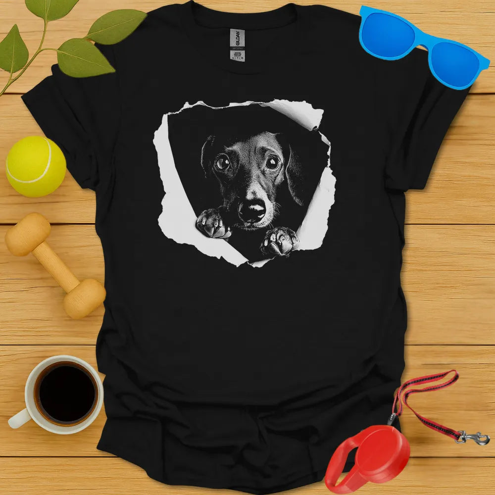 Dachshund Peaking Teepeaking T Shirt - Black