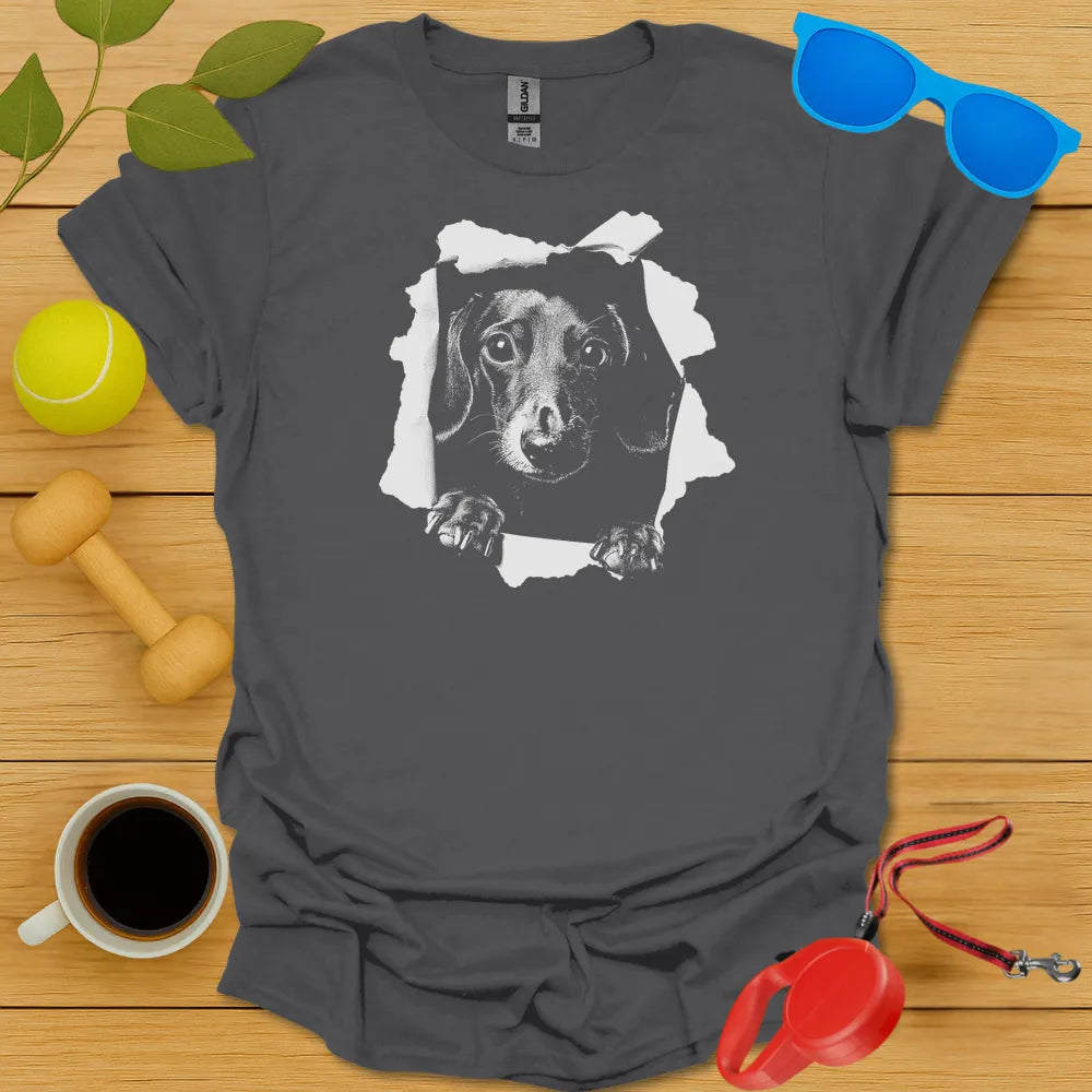 Dachshund Peaking Tee - Charcoal