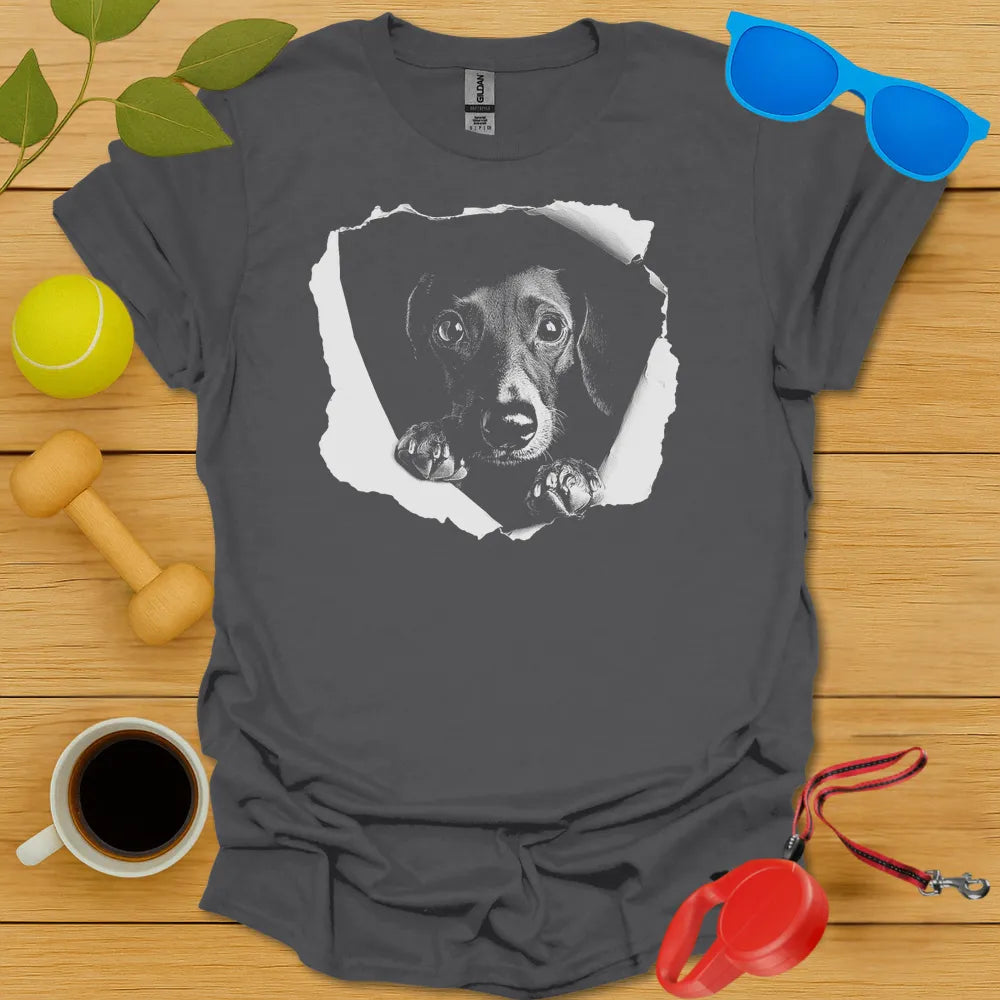 Dachshund Peaking Teepeaking T Shirt - Charcoal