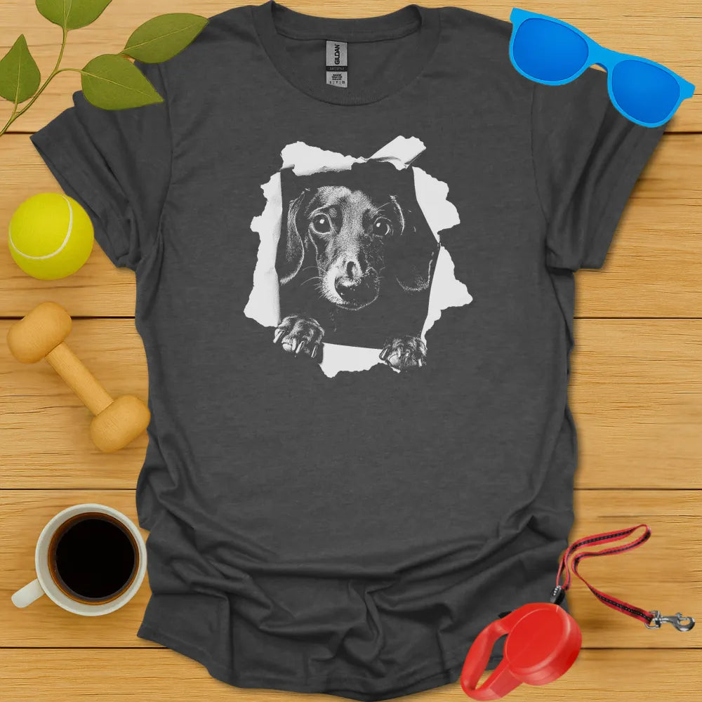 Dachshund Peaking Tee - Dark Heather