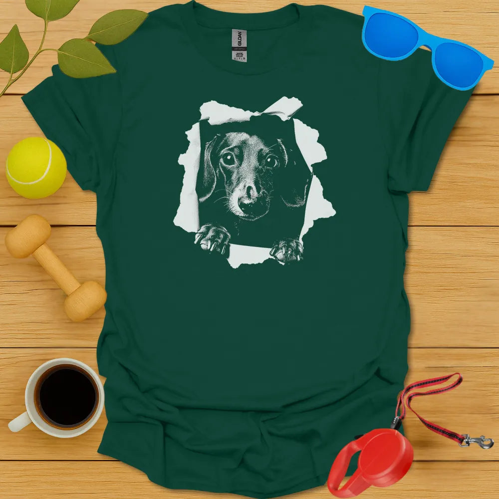 Dachshund Peaking Tee - Forest Green