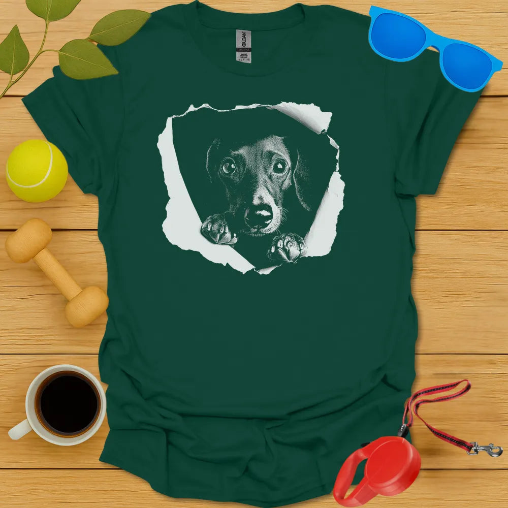 Dachshund Peaking Teepeaking T Shirt - Forest Green