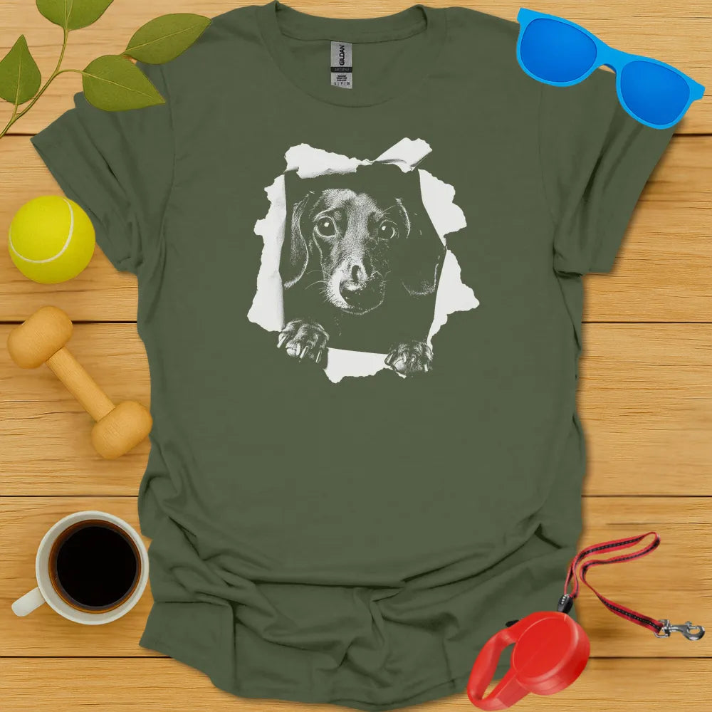 Dachshund Peaking Tee - Military Green