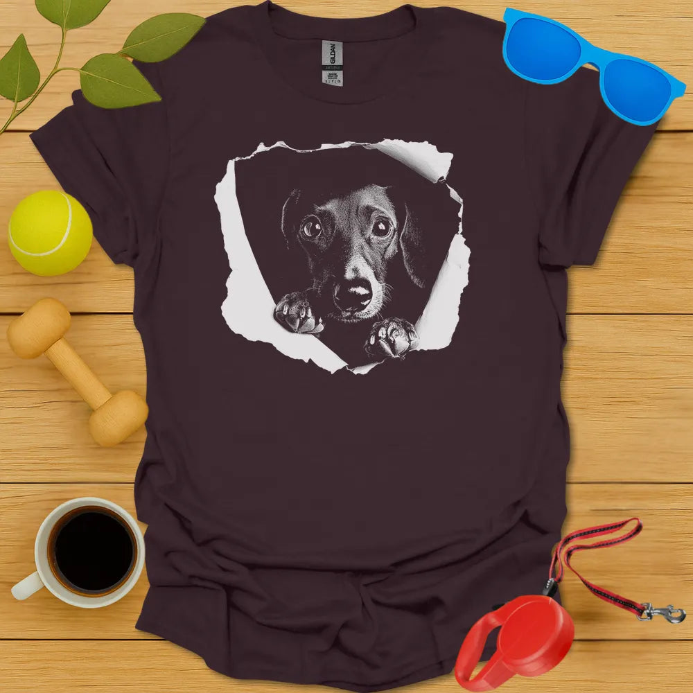 Dachshund Peaking Teepeaking T Shirt - Dark Chocolate