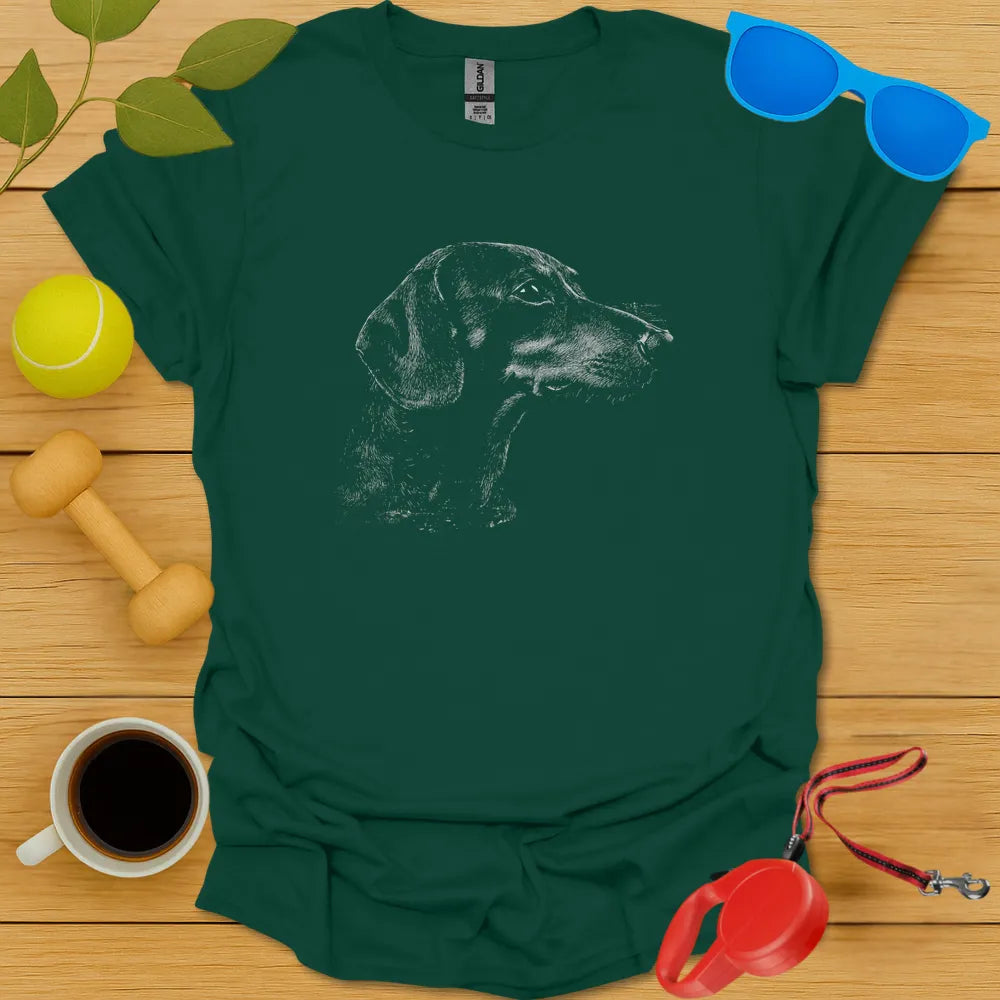 Dachshund Sketch T Shirt - Forest Green