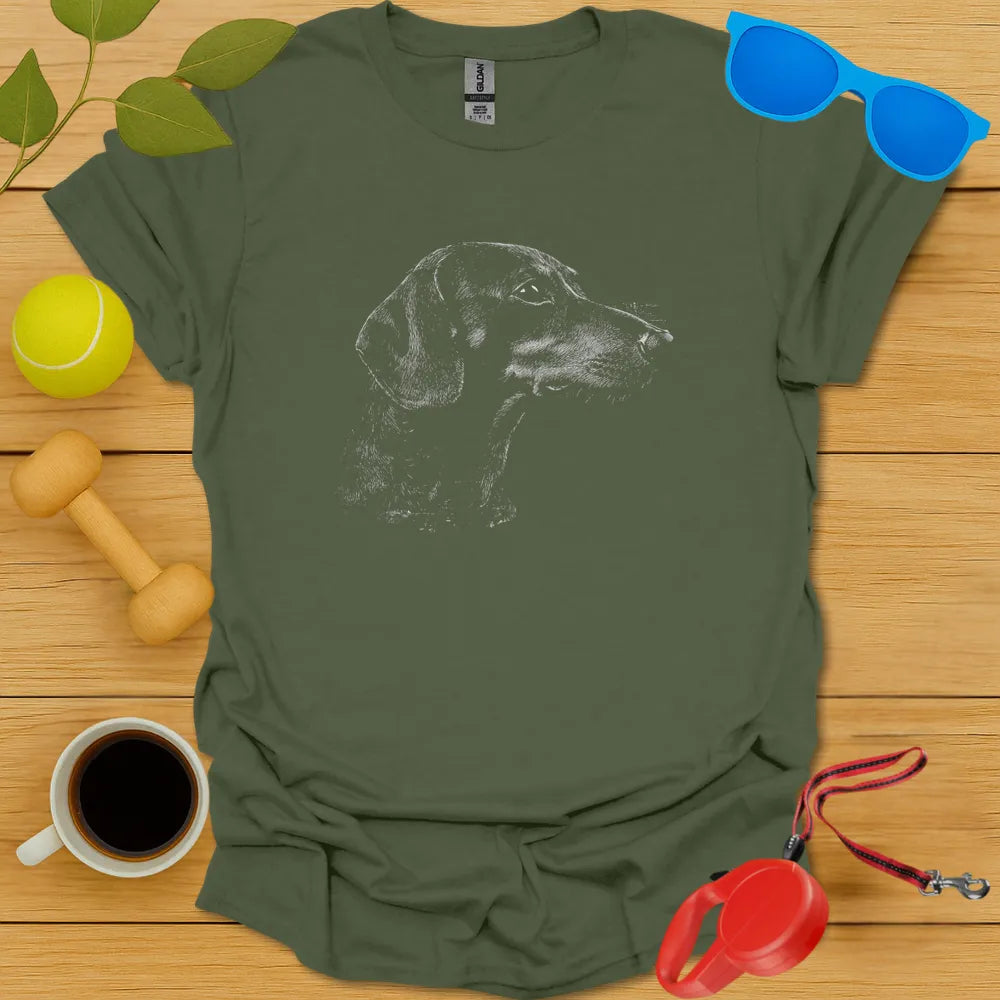 Dachshund Sketch T Shirt - Military Green