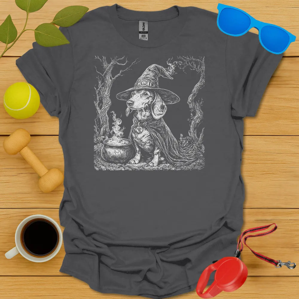 Dachshund Witch T Shirt - Charcoal
