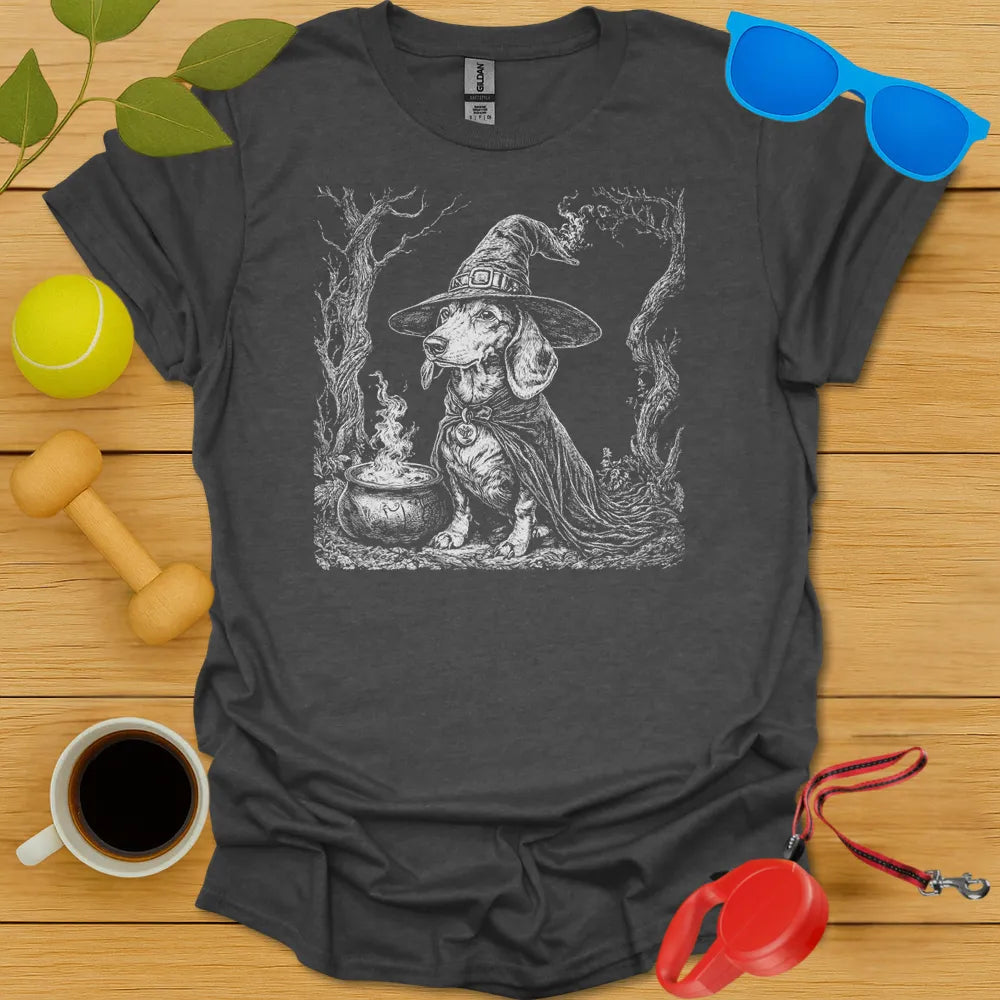 Dachshund Witch T Shirt - Dark Heather