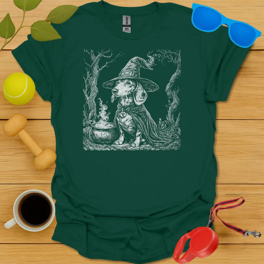 Dachshund Witch T Shirt - Forest Green