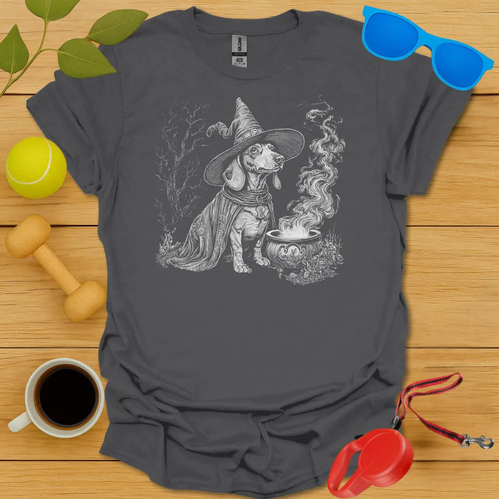 Dachshund Witch Tee - Charcoal