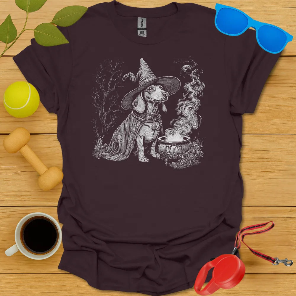 Dachshund Witch Tee - Dark Chocolate