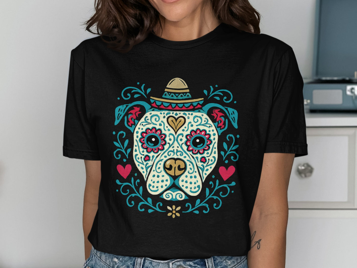 Colorful Dog Face Art Design Short Sleeve T-Shirt product type