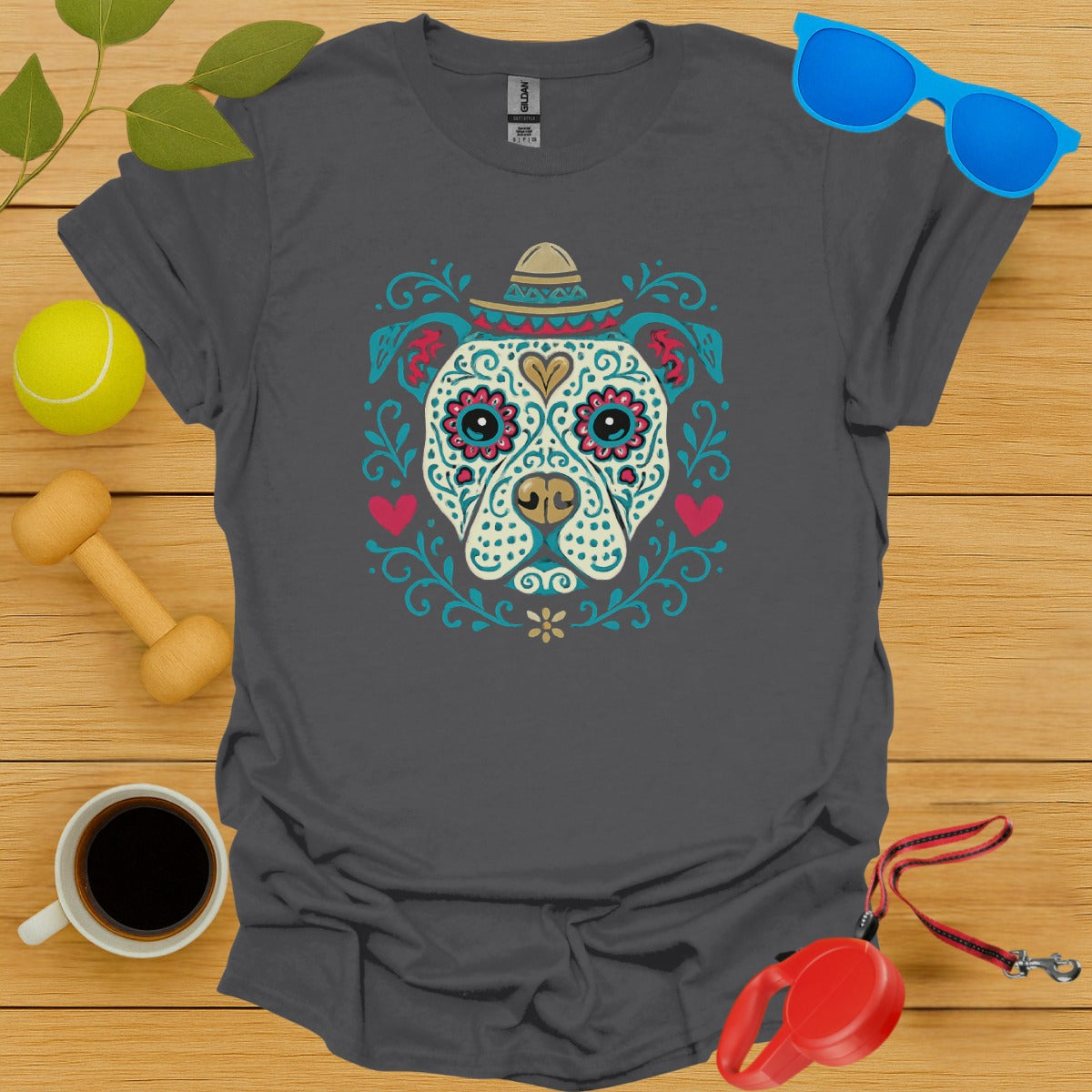 Colorful Day of the Dead Doggy Design T-Shirt Product Type