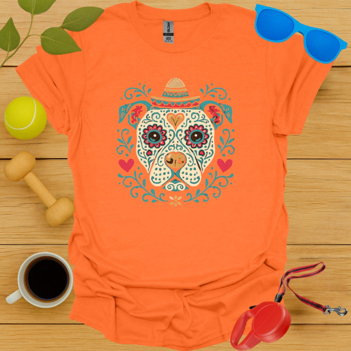Colorful Sugar Skull Dog Graphic T-Shirt product type