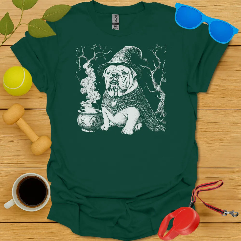English Bulldog Witch Tee - Forest Green