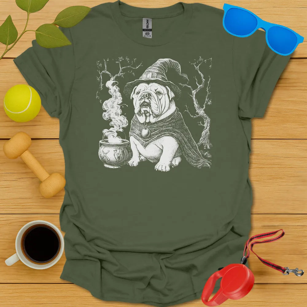 English Bulldog Witch Tee - Military Green