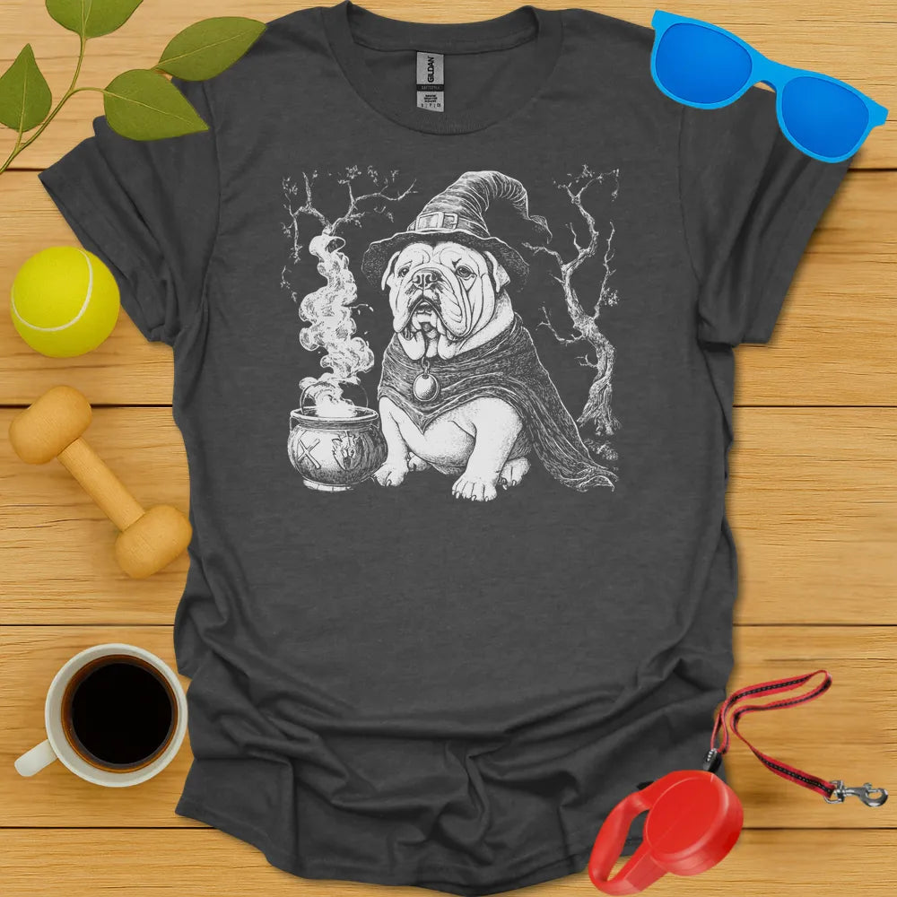 English Bulldog Witch Tee - Dark Heather