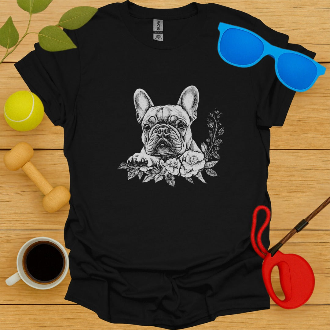 French Bulldog Flower Portrait T Shirt