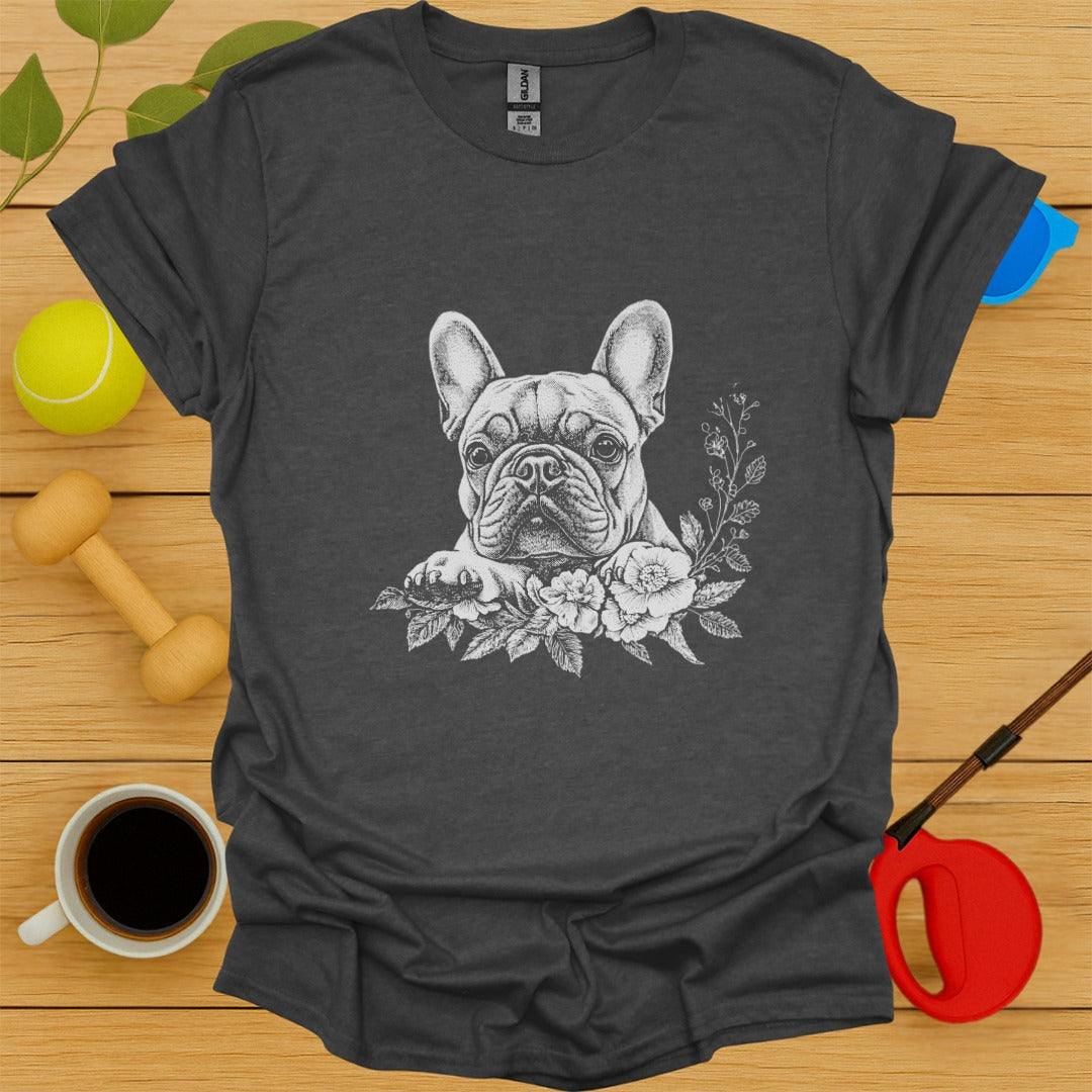 French Bulldog Flower Portrait T Shirt