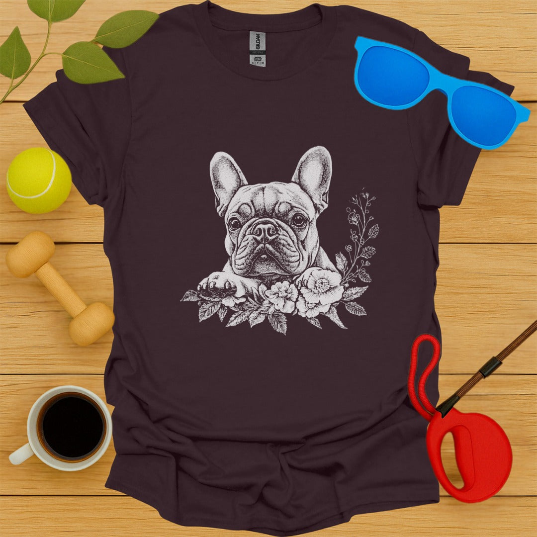 French Bulldog Flower Portrait T Shirt