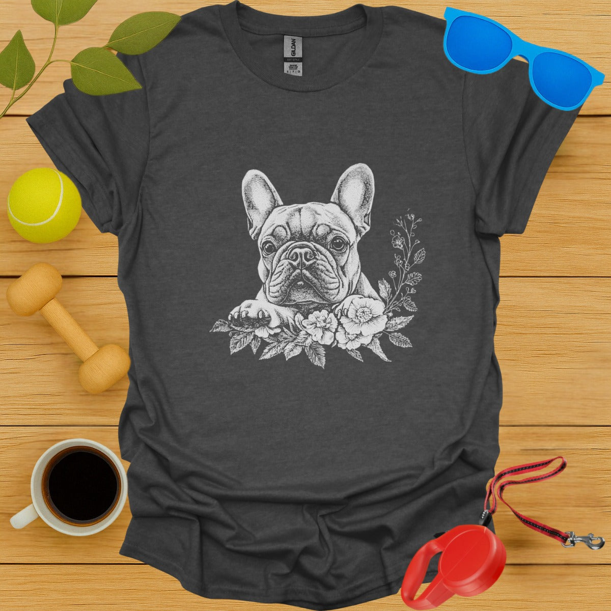French Bulldog Flower Portrait T Shirt