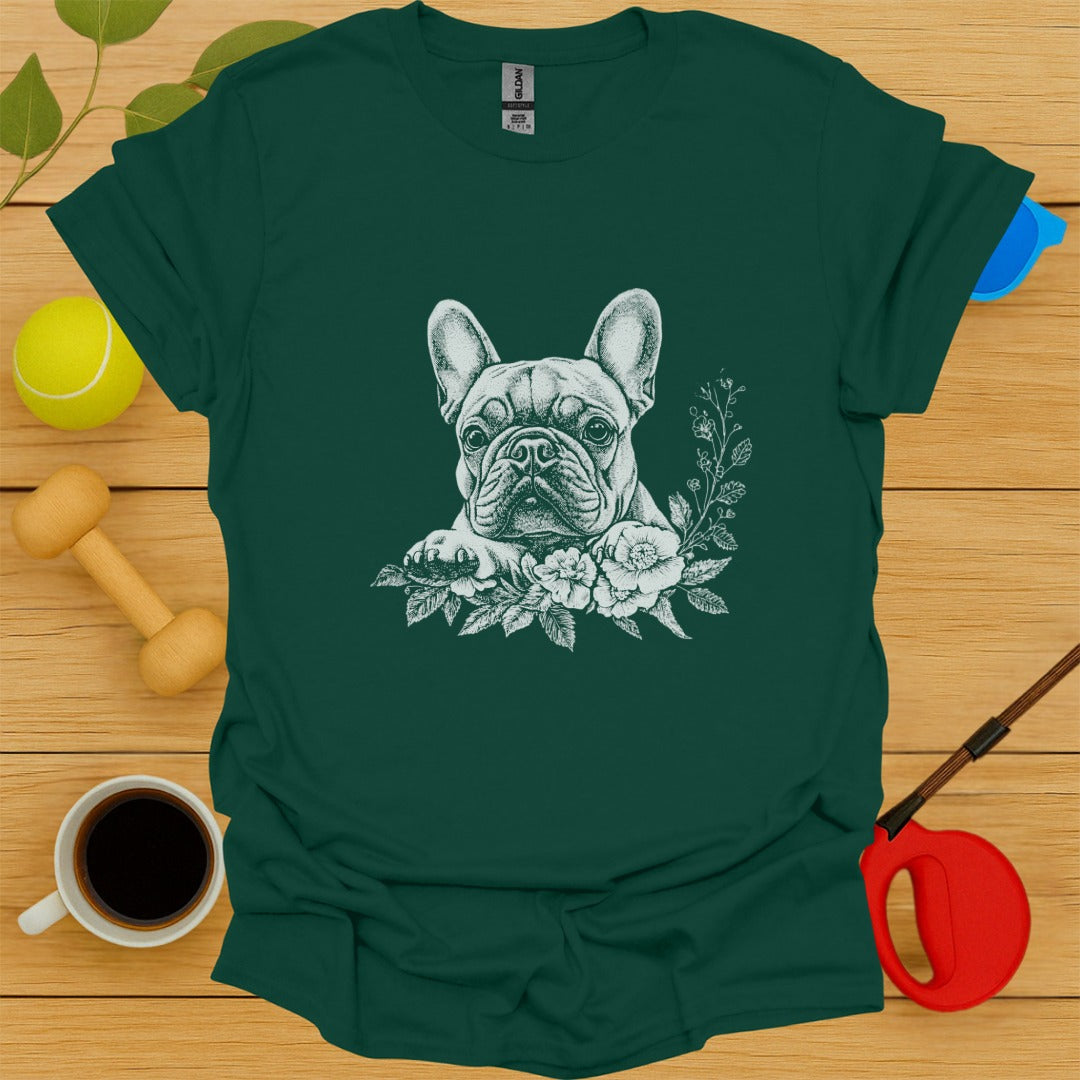 French Bulldog Flower Portrait T Shirt