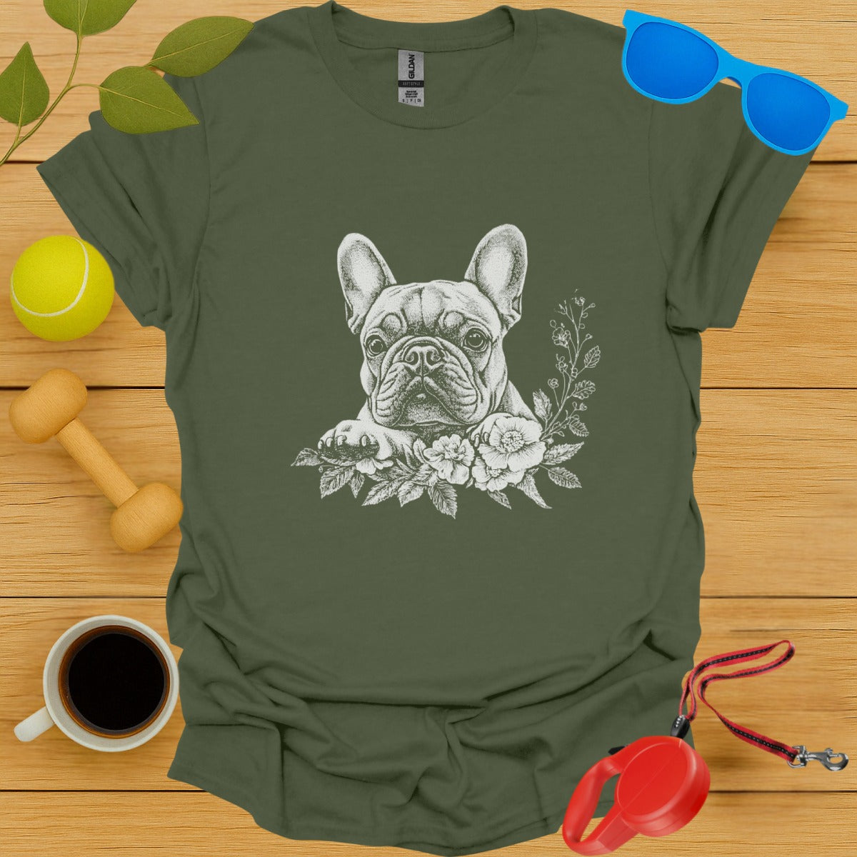 French Bulldog Flower Portrait T Shirt