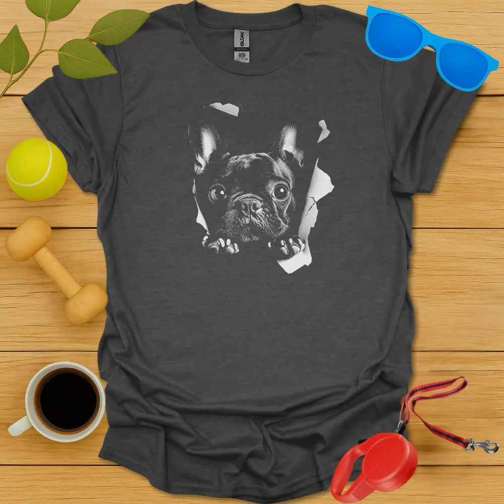 French Bulldog Peaking T Shirt - Dark Heather