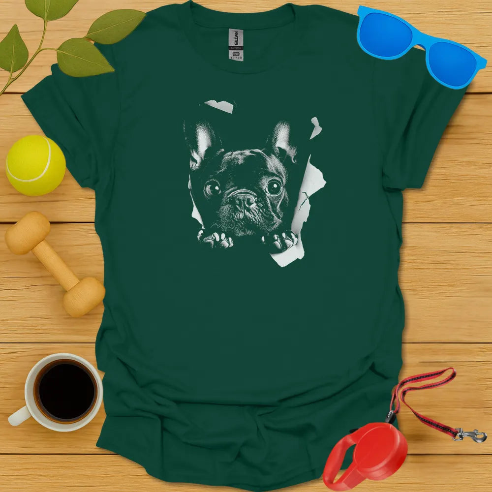 French Bulldog Peaking T Shirt - Forest Green