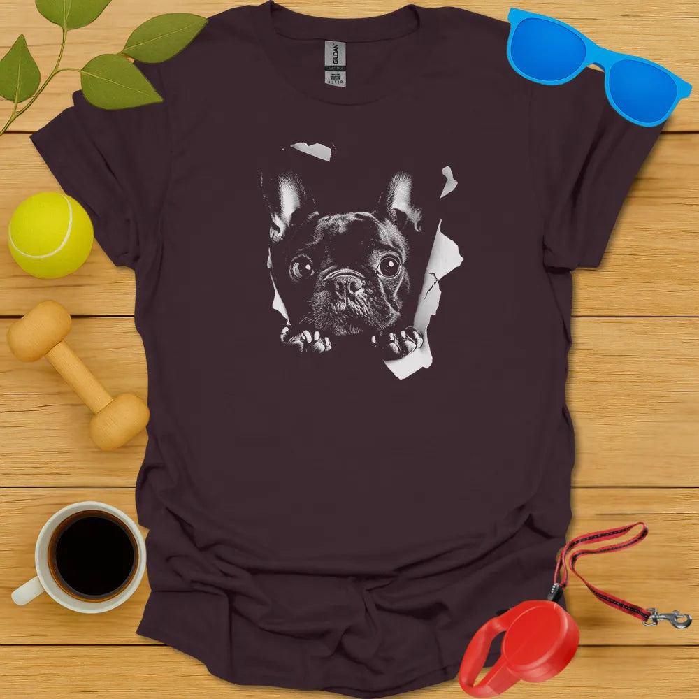 French Bulldog Peaking T Shirt - Dark Chocolate