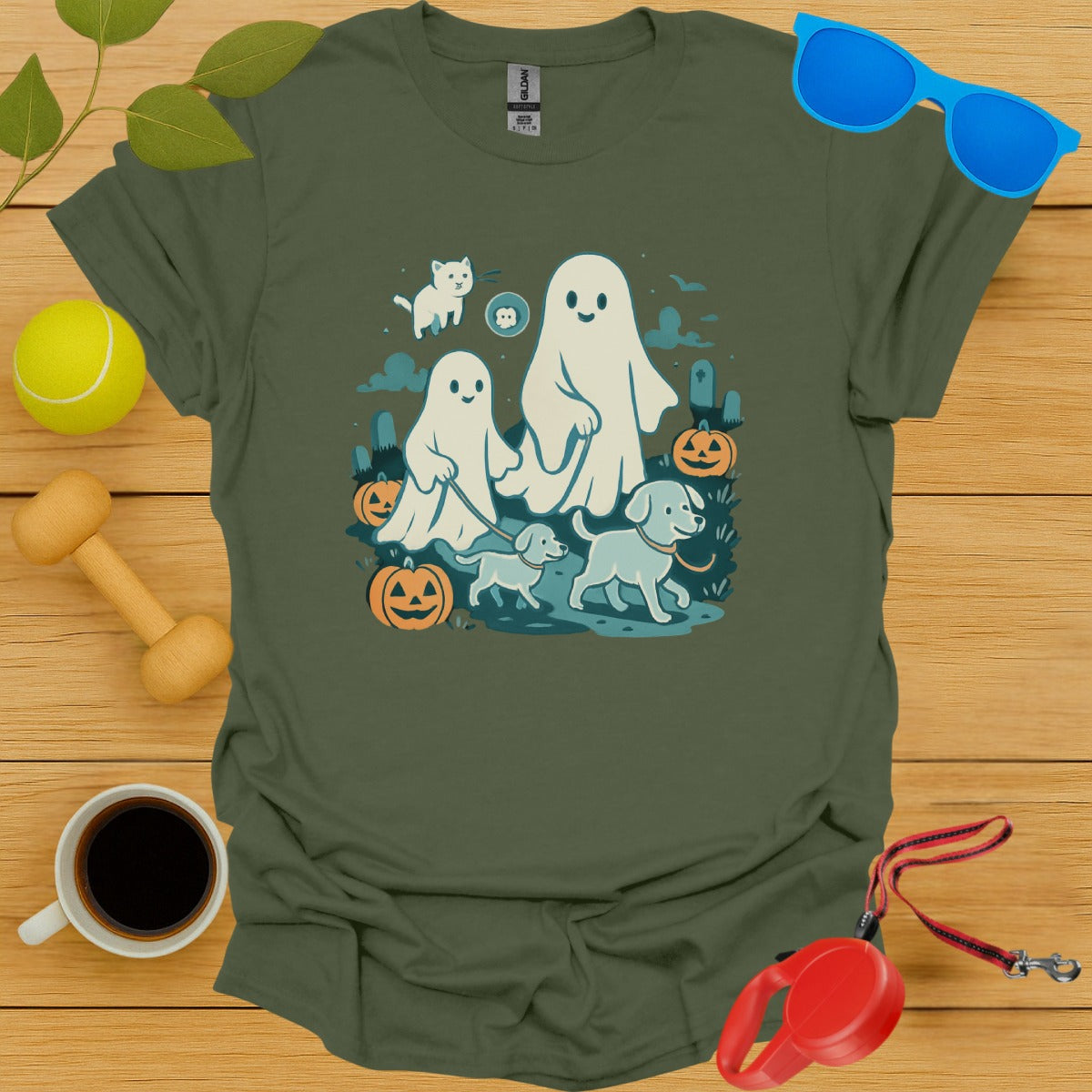 Halloween Ghosts Walking Dogs Graphic Tee product