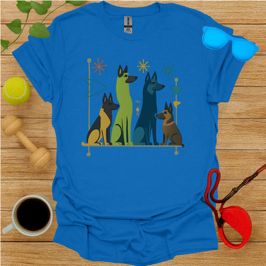 Colorful Illustration of Four Dogs Graphic T-shirt