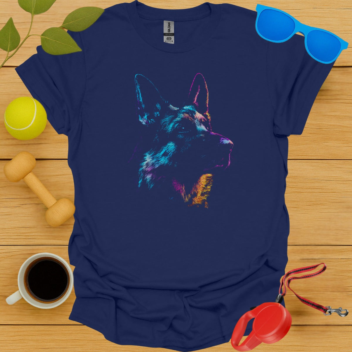 Colorful Dog Print Navy Blue Unisex Casual T-shirt product
