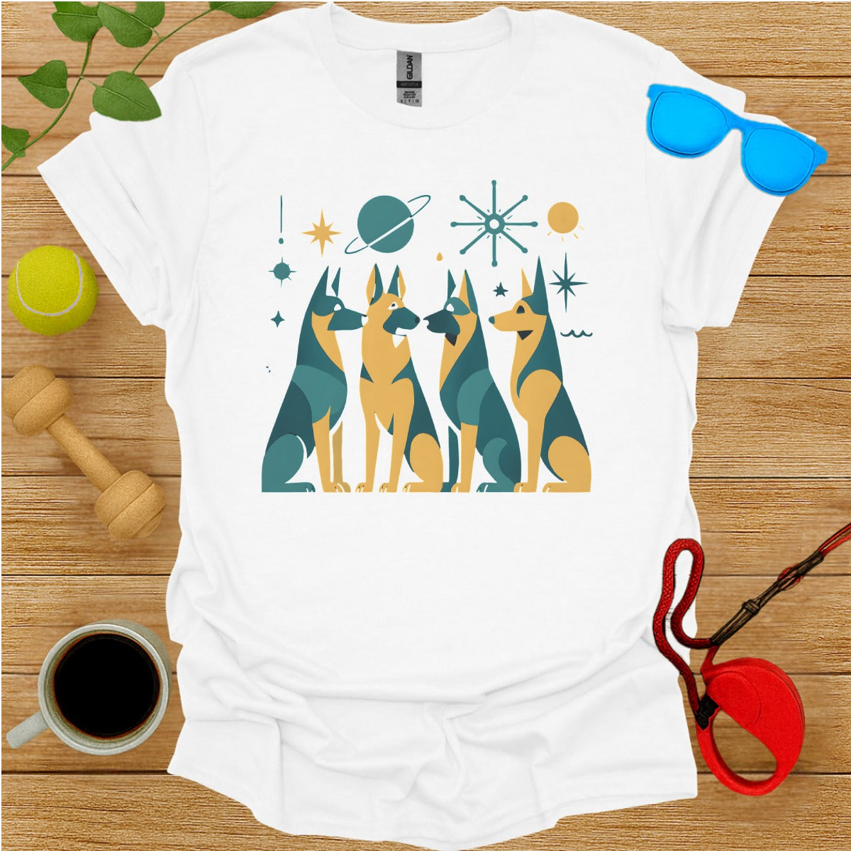 Four Cartoon Dogs Space Theme Graphic T-Shirt