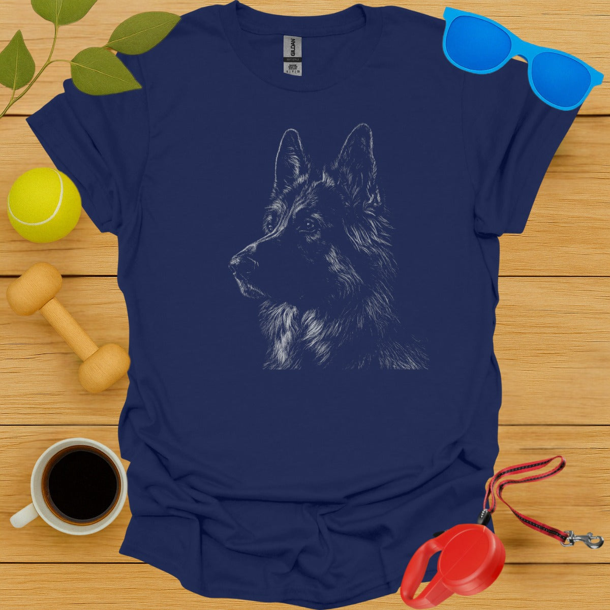 Blue T-Shirt Featuring Detailed Dog Illustration product